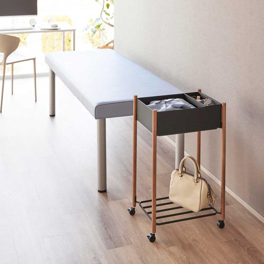 収納ワゴン RIN リン 小物トレー付き下段が棚の収納ワゴン 2段 トレー付き コンパクト キャスター付き 山崎実業 正規品 10181 ブラウン | 