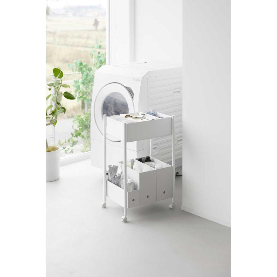 収納ワゴン tower タワー 小物トレー付き下段が棚の収納ワゴン 2段 トレー付き コンパクト キャスター付き 山崎実業 正規品 10185 ホワイト | tower | 06