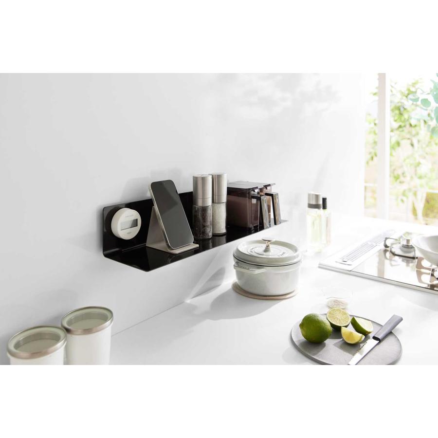 キッチン棚 tower タワー フィルムフックキッチン棚 ワイド 大きめ 壁付け 壁掛け ウォールラック 棚板 山崎実業 正規品 10411 ブラック | tower | 03