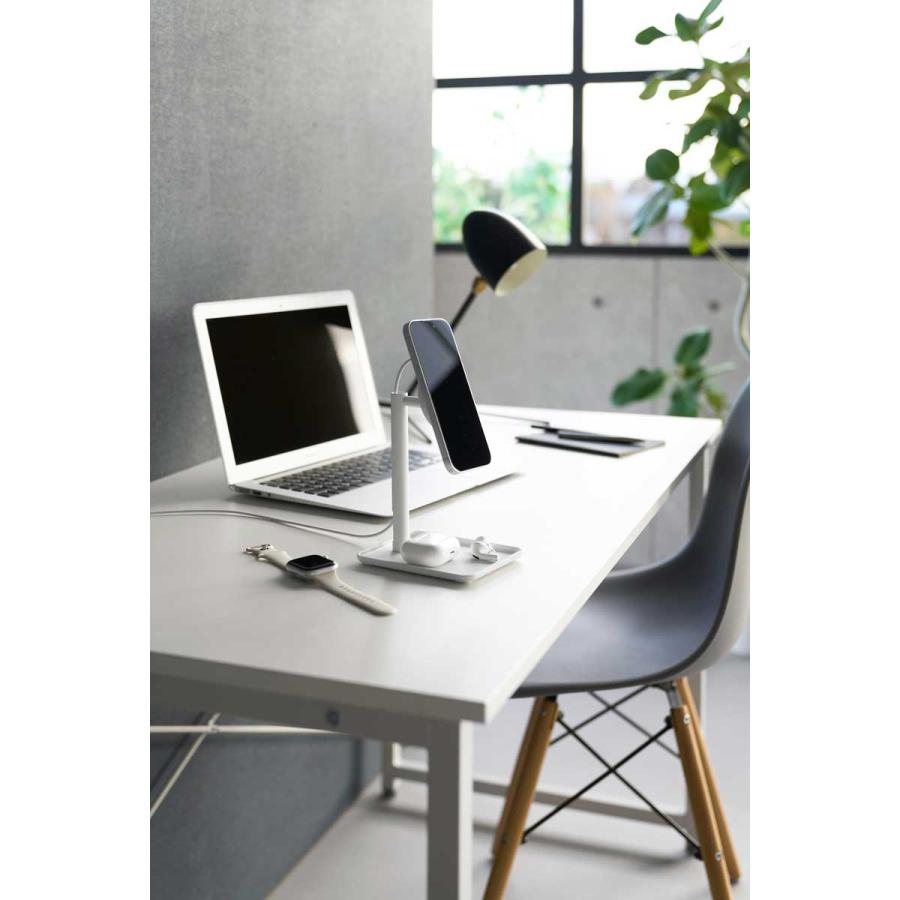 スマホスタンド tower タワー トレー付きスマートフォン充電スタンド マグネット式ワイヤレス充電器用 スマートフォン用スタンド 山崎実業 10088 ホワイト | tower | 02