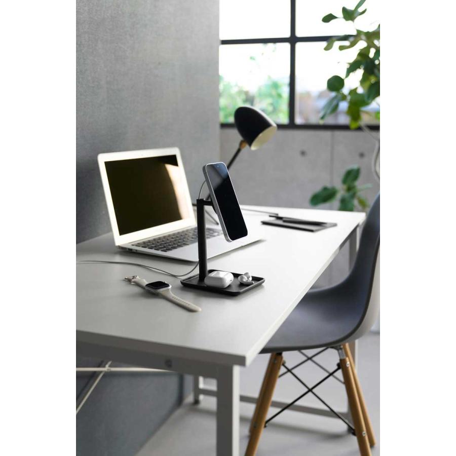 スマホスタンド tower タワー トレー付きスマートフォン充電スタンド マグネット式ワイヤレス充電器用 スマートフォン用スタンド 山崎実業 10089 ブラック | tower | 02