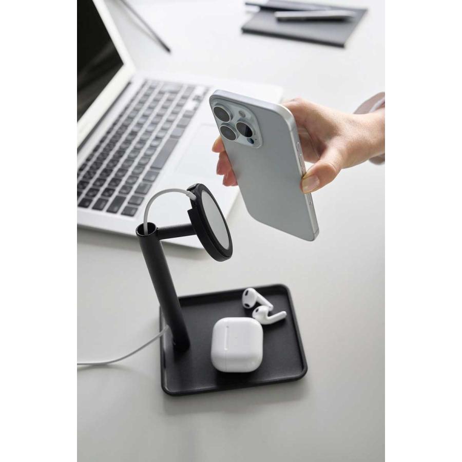 スマホスタンド tower タワー トレー付きスマートフォン充電スタンド マグネット式ワイヤレス充電器用 スマートフォン用スタンド 山崎実業 10089 ブラック | tower | 04