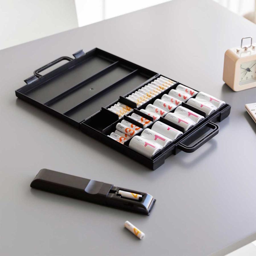 電池ケース tower タワー ハンドル付きスリム分別電池ケース 持ち運び アタッシュケース型 電池収納ケース 山崎実業 正規品 10463 ブラック | tower