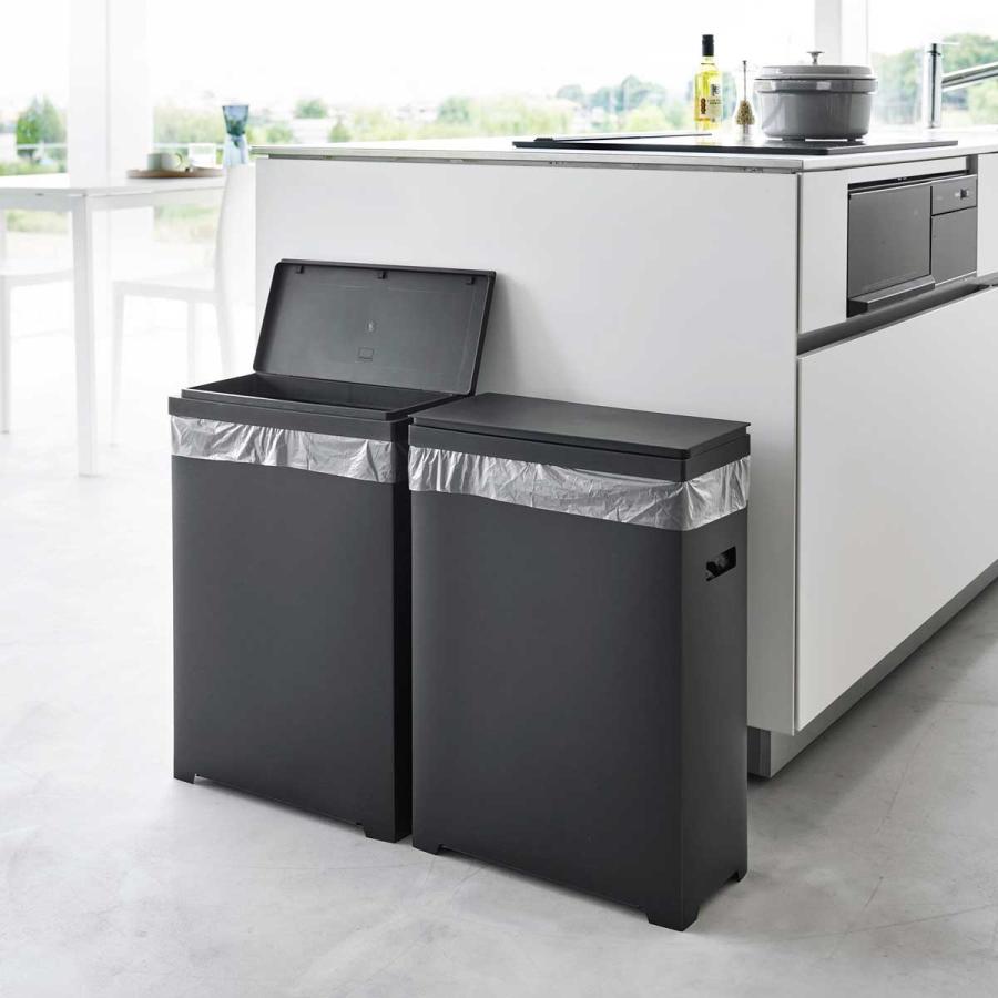 ふた付きゴミ箱 45リットル tower タワー スリム蓋付きゴミ箱 横開きタイプ 45L 2個組 ハンドル付き 軽量 スリム キッチン用 山崎実業 正規品 1527 ブラック | tower