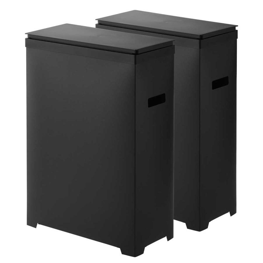 ふた付きゴミ箱 45リットル tower タワー スリム蓋付きゴミ箱 横開きタイプ 45L 2個組 ハンドル付き 軽量 スリム キッチン用 山崎実業 正規品 1527 ブラック | tower | 01