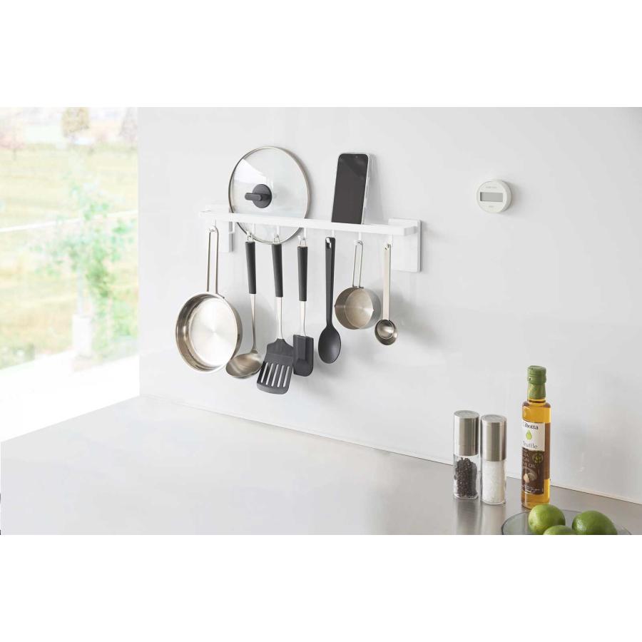 キッチンツール収納 tower タワー フィルムフック鍋蓋も収納できるキッチンツールバーフック付き W55 鍋蓋スタンド 山崎実業 正規品 10412 ホワイト | tower | 03
