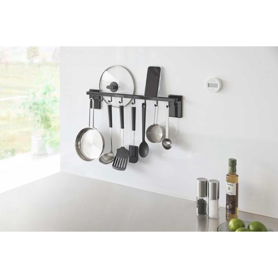 キッチンツール収納 tower タワー フィルムフック鍋蓋も収納できるキッチンツールバーフック付き W55 鍋蓋スタンド 山崎実業 正規品 10413 ブラック | tower | 03