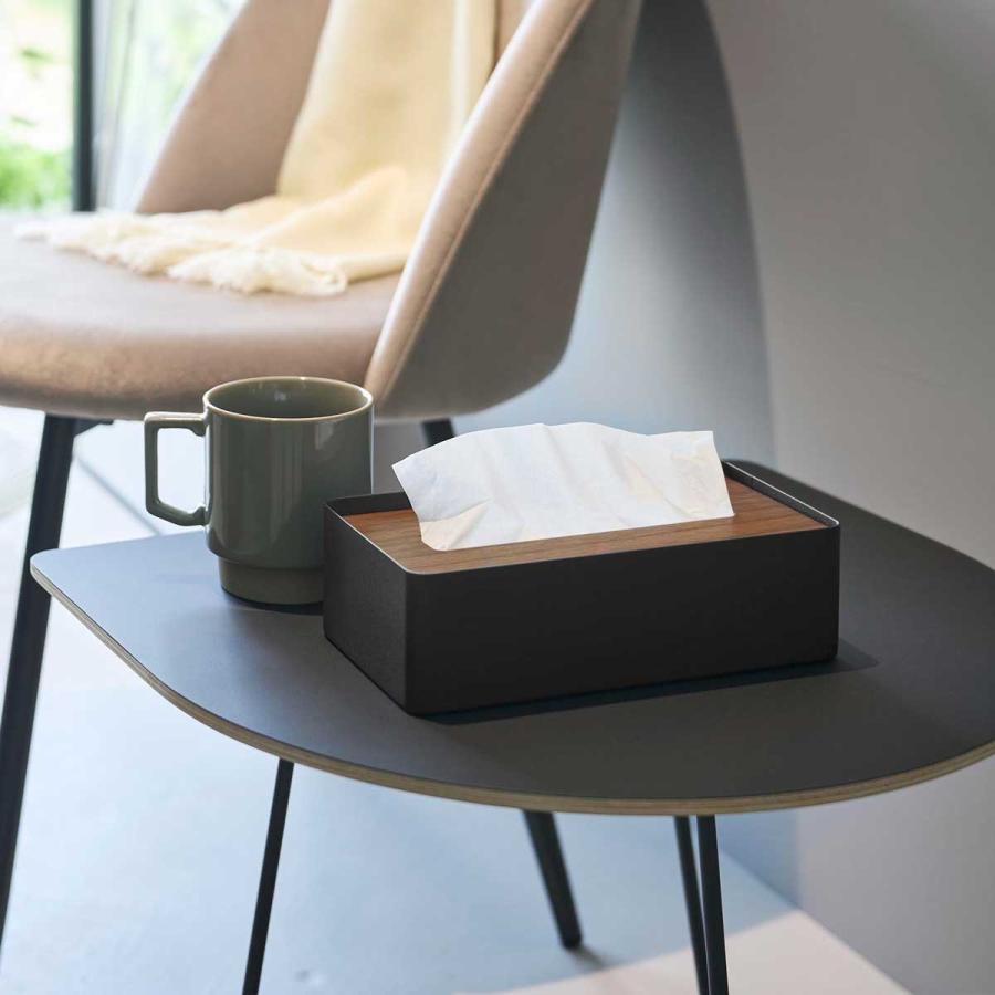 ティッシュケース RIN リン 蓋付きコンパクトティッシュケース 木目 木蓋 コンパクト ティッシュカバー 山崎実業 正規品 10604 ブラウン | tower