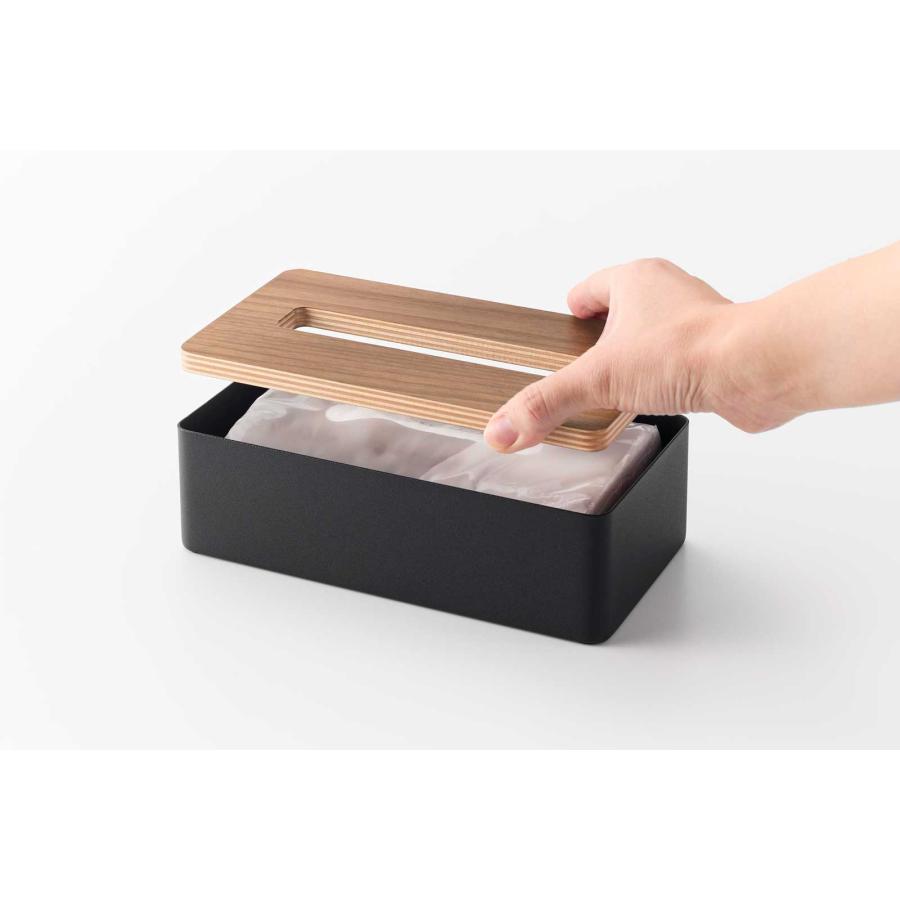 ティッシュケース RIN リン 蓋付きコンパクトティッシュケース 木目 木蓋 コンパクト ティッシュカバー 山崎実業 正規品 10604 ブラウン | tower | 05