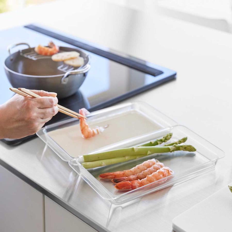 調理トレー tower タワー 電子レンジ対応連結できる洗いやすい下ごしらえ調理トレー 浅型 2個組 バット 調理器具 山崎実業 正規品 10336 クリア | tower