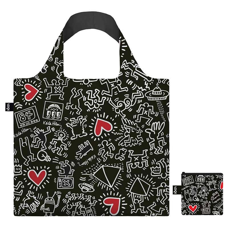 折りたたみトート エコバッグ LOQI ローキー Recycled Bag 撥水 正規品 KEITH HARING キース・へリング/ブラック パターン | LOQI | 01