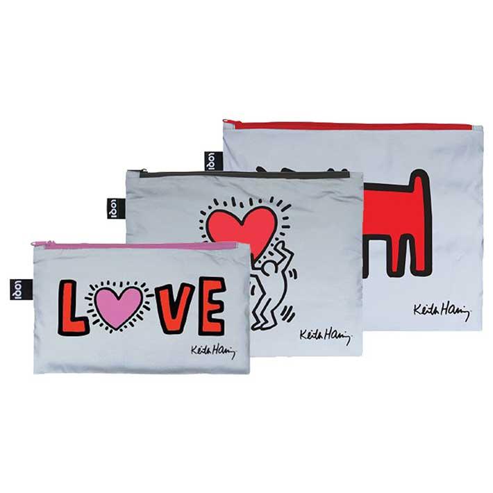 ポーチセット LOQI ローキー Zip Pockets Reflective トラベルポーチ 化粧ポーチ 反射 ジッパーポーチ 正規品 KEITH キース・へリング/ドッグ、ハート、ラブ | LOQI