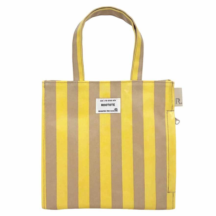 2026新作 トートバッグ ROOTOTE ルートート EU.スクエア.ラミネート-W ストライプ レディース 小さめ トート バッグ 正規品 イエロー・ベージュ | ROOTOTE