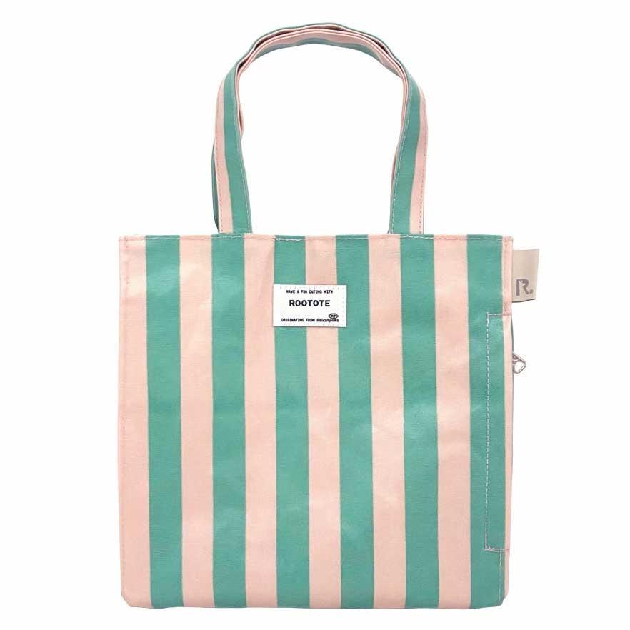 2026新作 トートバッグ ROOTOTE ルートート EU.スクエア.ラミネート-W ストライプ レディース 小さめ トート バッグ 正規品 ピンク・ミント | ROOTOTE