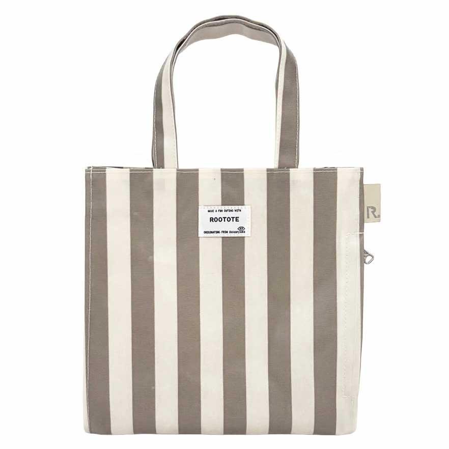 2026新作 トートバッグ ROOTOTE ルートート EU.スクエア.ラミネート-W ストライプ レディース 小さめ トート バッグ 正規品 グレー・ホワイト | ROOTOTE