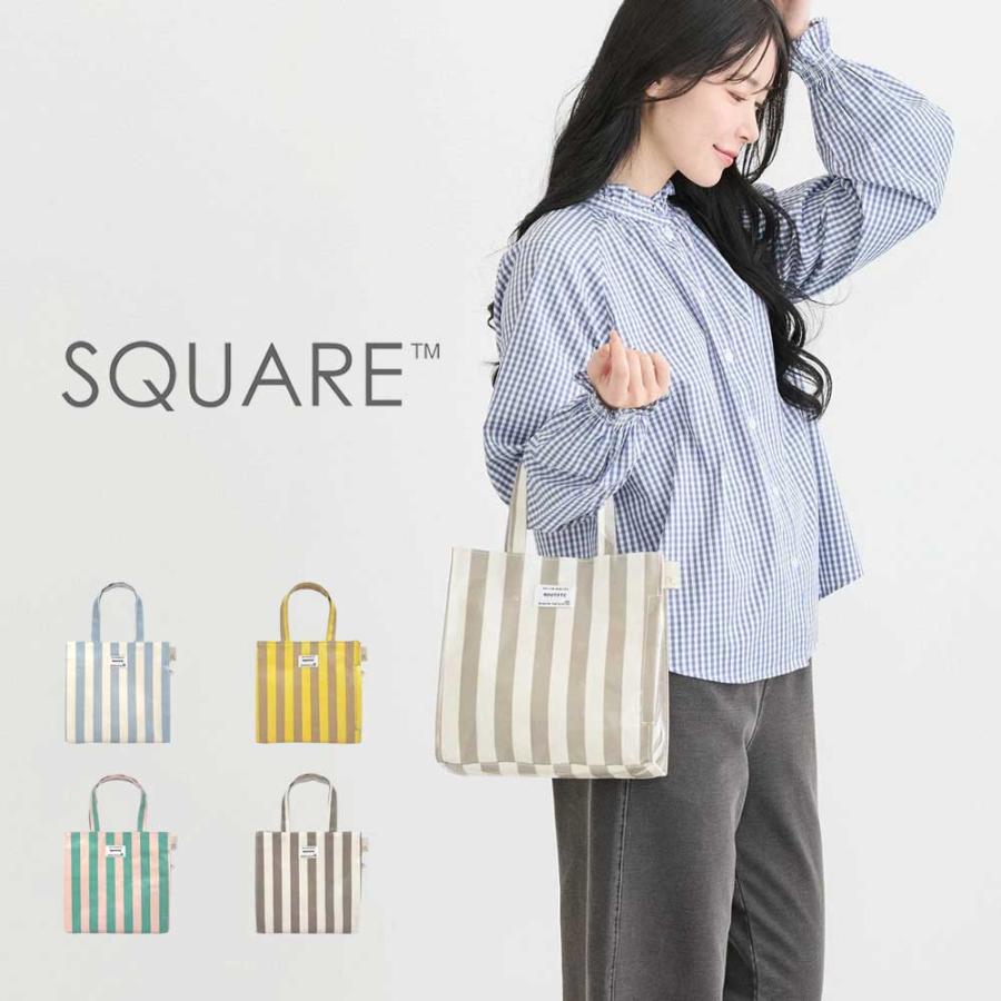 2026新作 トートバッグ ROOTOTE ルートート EU.スクエア.ラミネート-W ストライプ レディース 小さめ トート バッグ 正規品 グレー・ホワイト | ROOTOTE | 01