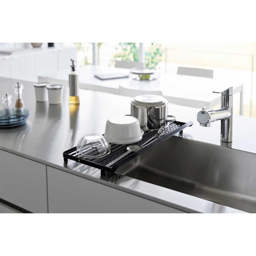 水切りかご tower タワー シンク上スリム水切りラック シリコーントレー付き 折りたたみ 水切りカゴ 水切りラック 山崎実業 正規品 10582 ブラック | tower | 03