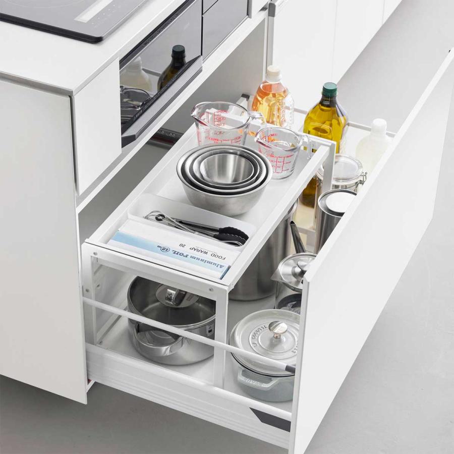 シンク下収納 tower タワー シンク下引き出し幅伸縮スライドラック D30 スチール製 シンク下ラック キッチン収納 山崎実業 正規品 10356 ホワイト | tower
