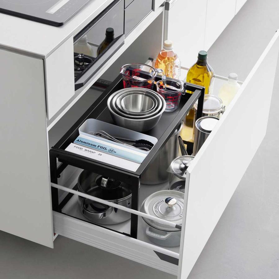 シンク下収納 tower タワー シンク下引き出し幅伸縮スライドラック D30 スチール製 シンク下ラック キッチン収納 山崎実業 正規品 10357 ブラック | tower