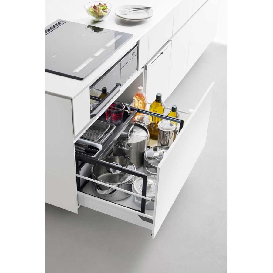 シンク下収納 tower タワー シンク下引き出し幅伸縮スライドラック D40 スチール製 シンク下ラック キッチン収納 山崎実業 正規品 10359 ブラック | tower | 02