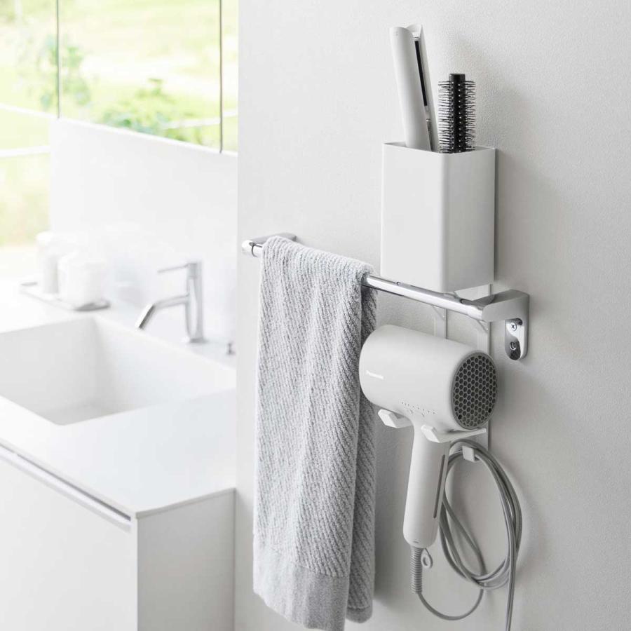 ドライヤーホルダー tower タワー タオル掛け上ドライヤー&ヘアーアイロンホルダー 洗面グッズ アイデア収納 ドライヤー収納ラック 山崎実業 10545 ホワイト | tower