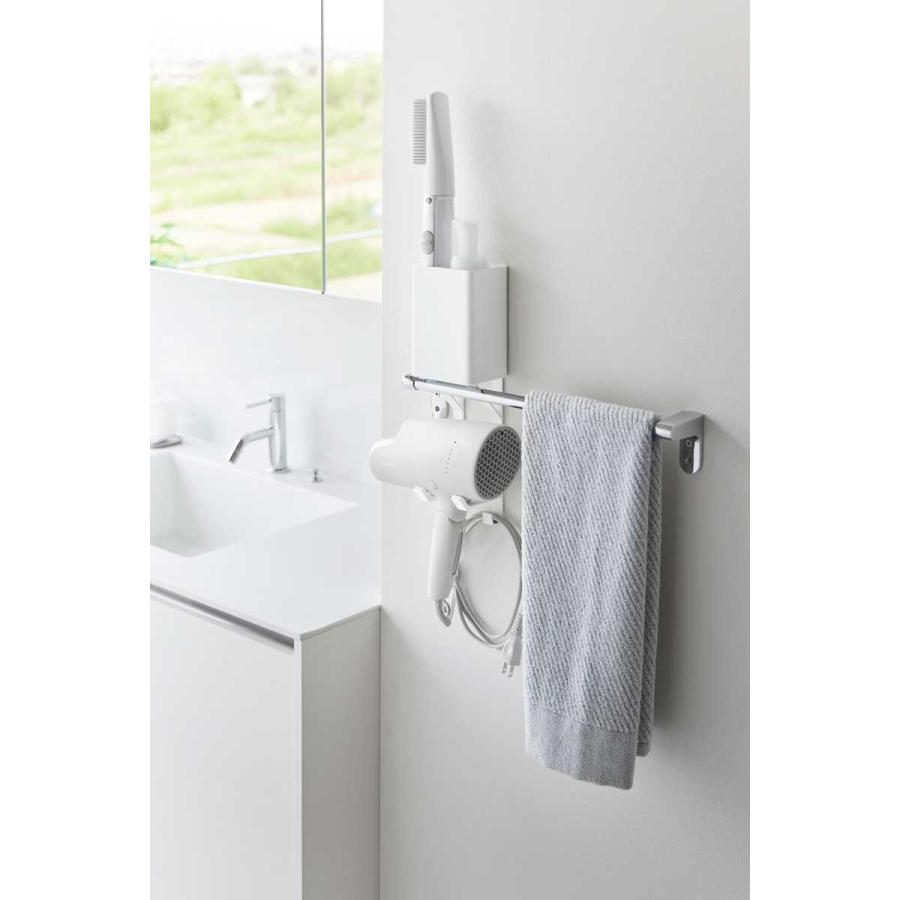 ドライヤーホルダー tower タワー タオル掛け上ドライヤー&ヘアーアイロンホルダー 洗面グッズ アイデア収納 ドライヤー収納ラック 山崎実業 10545 ホワイト | tower | 02