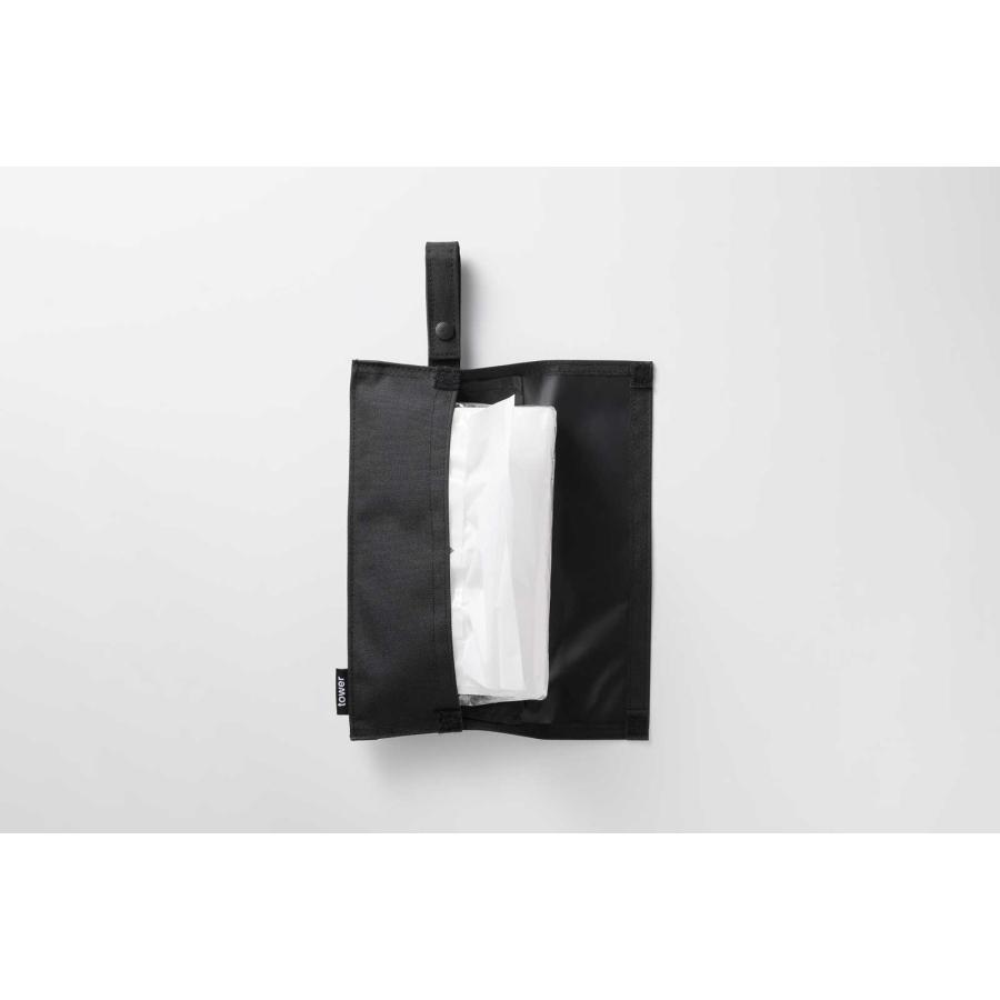 ティッシュケース tower タワー くず入れ付き折りたためる携帯ティッシュケース 引っ掛け 車内 ベビーカー ティッシュカバー 山崎実業 10735 ブラック | tower | 07