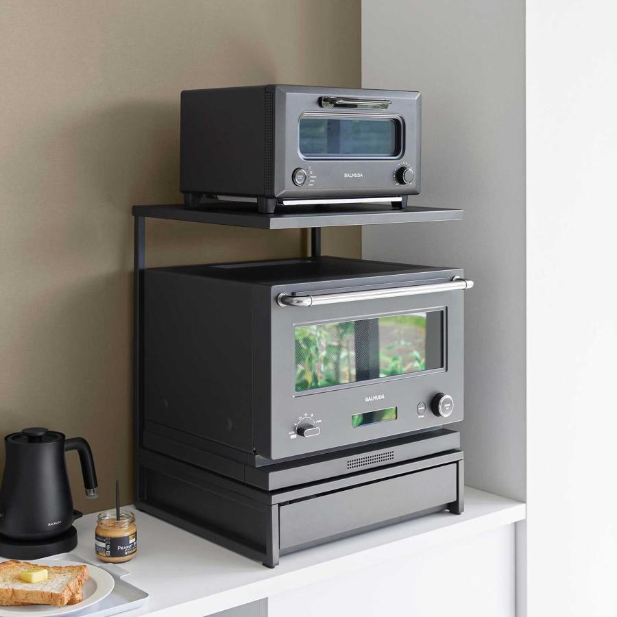 家電下ラック tower タワー 引き出し付きキッチン家電下ラック 2段 スチール キッチンラック 収納用品 山崎実業 正規品 10655 ブラック | tower