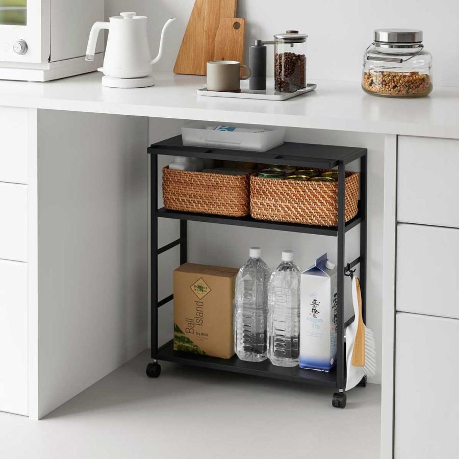 キッチンワゴン tower タワー ゴミ箱裏スリムワゴン キッチンワゴン スチール コンパクト キャスター付き キッチンラック 山崎実業 正規品 10766 ブラック | tower