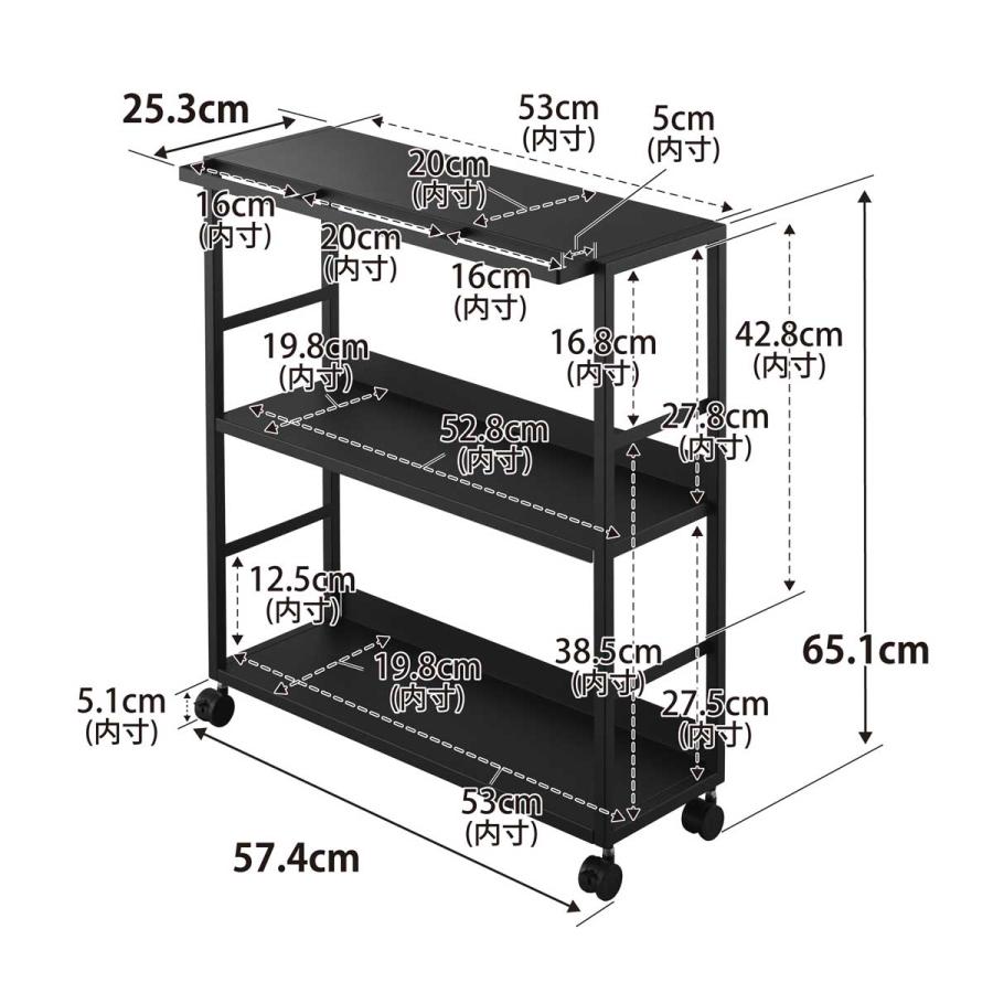 キッチンワゴン tower タワー ゴミ箱裏スリムワゴン キッチンワゴン スチール コンパクト キャスター付き キッチンラック 山崎実業 正規品 10766 ブラック | tower | 06