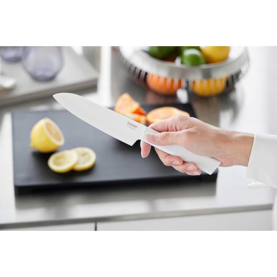 包丁 tower タワー セラミックナイフ ペティ 13cm ペティナイフ 両刃 キッチンナイフ 山崎実業 正規品 10119 ホワイト | tower | 04
