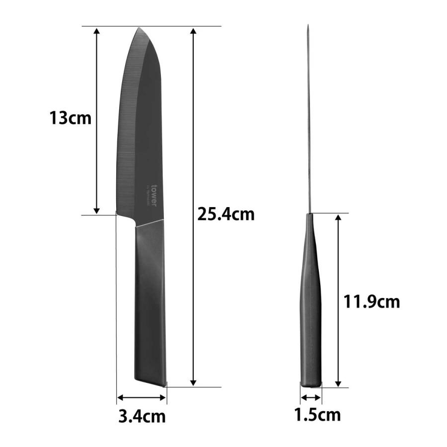 包丁 tower タワー セラミックナイフ ペティ 13cm ペティナイフ 両刃 キッチンナイフ 山崎実業 正規品 10120 ブラック | tower | 06