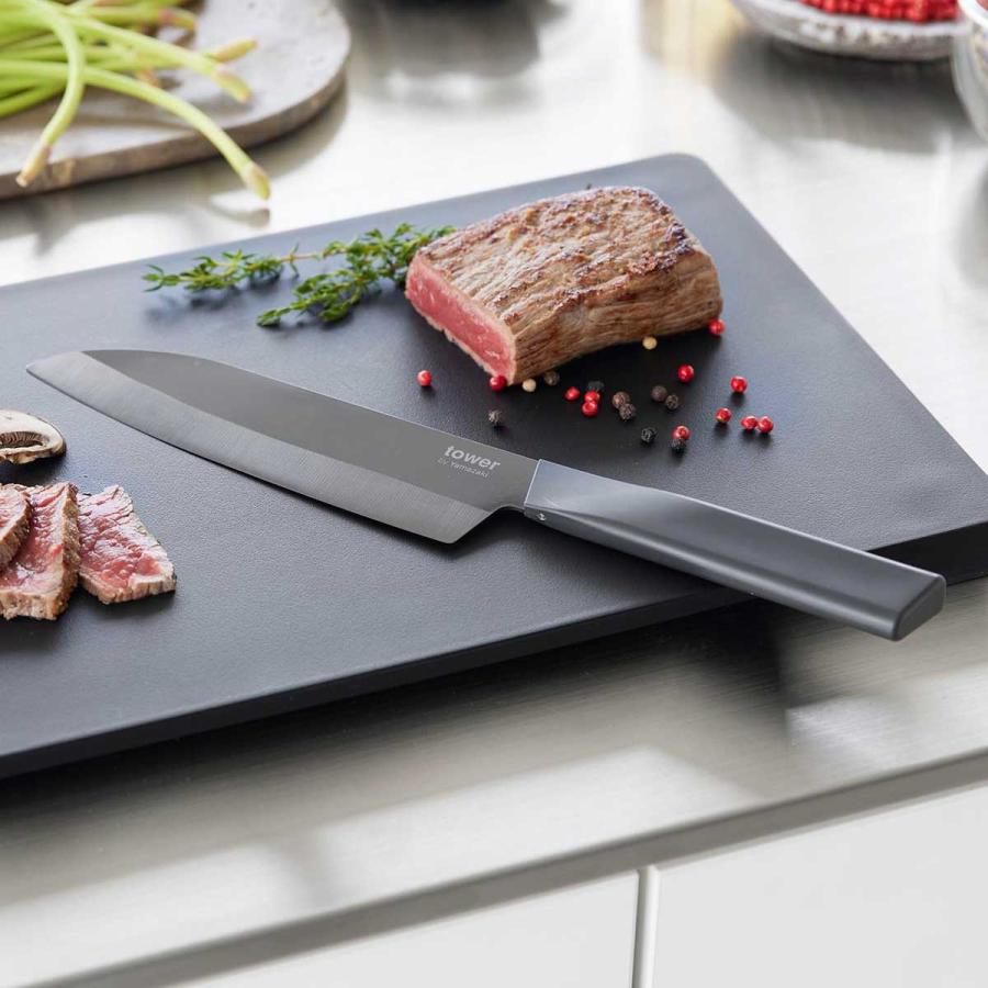 包丁 tower タワー セラミックナイフ 三徳 16.5cm 三徳包丁 両刃 キッチンナイフ 山崎実業 正規品 10122 ブラック | tower