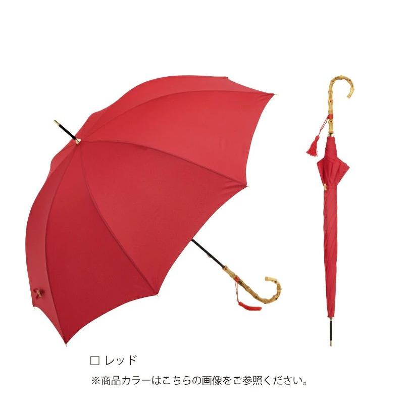 ビコーズ プレーンカラー レッド 赤 バンブー 竹 持ち手 傘 レディース 長傘 雨傘 日傘 UVカット 遮光 晴雨兼用 大きい 丈夫 手開き