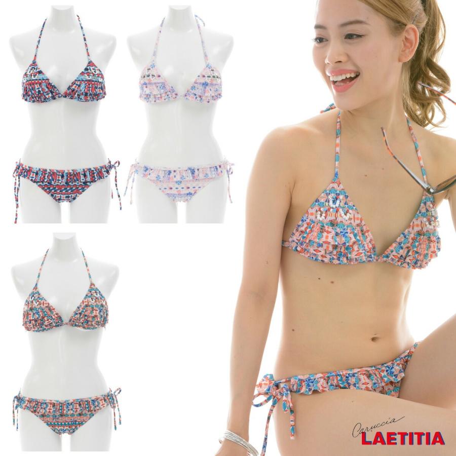 LagunaMoon 三段フリルビキニ 水着 レディース フレア 3段フリル トレンド バンドゥビキニ S/M/L