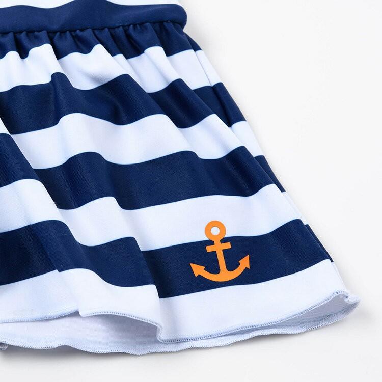 【Sandia サンディア 切替マリンボーダー 子供水着】水着 Aラインワンピース キャップセット 女の子 キッズ ベビー 子供 80cm 90cm 100cm 110cm 120cm 130cm UV |  | 08