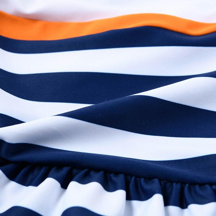 【Sandia サンディア 切替マリンボーダー 子供水着】水着 Aラインワンピース キャップセット 女の子 キッズ ベビー 子供 80cm 90cm 100cm 110cm 120cm 130cm UV |  | 09