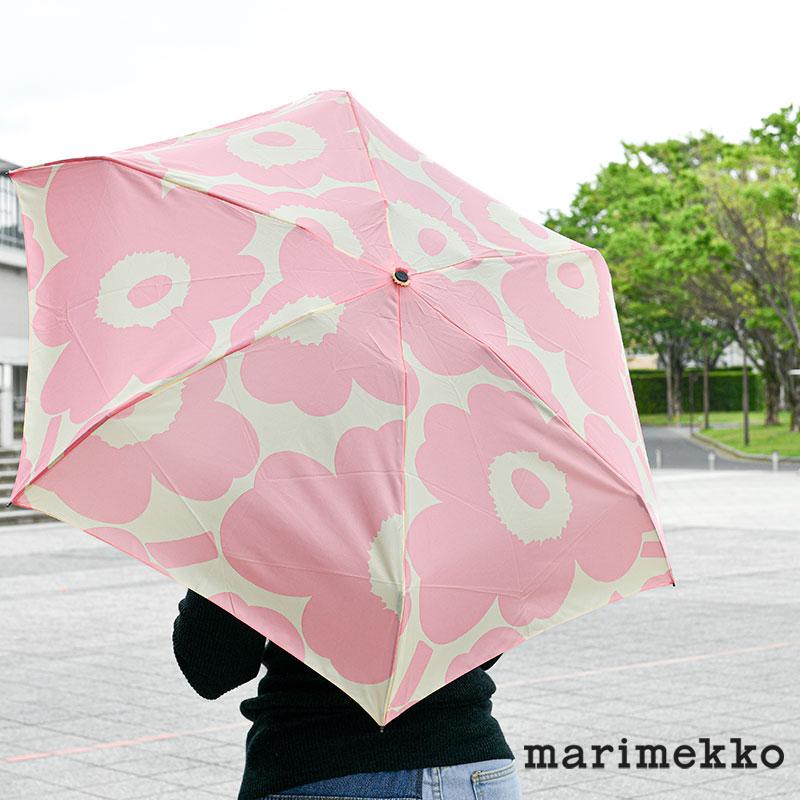 マリメッコ 折りたたみ傘 ウニッコ オフホワイト×ピンク marimekko