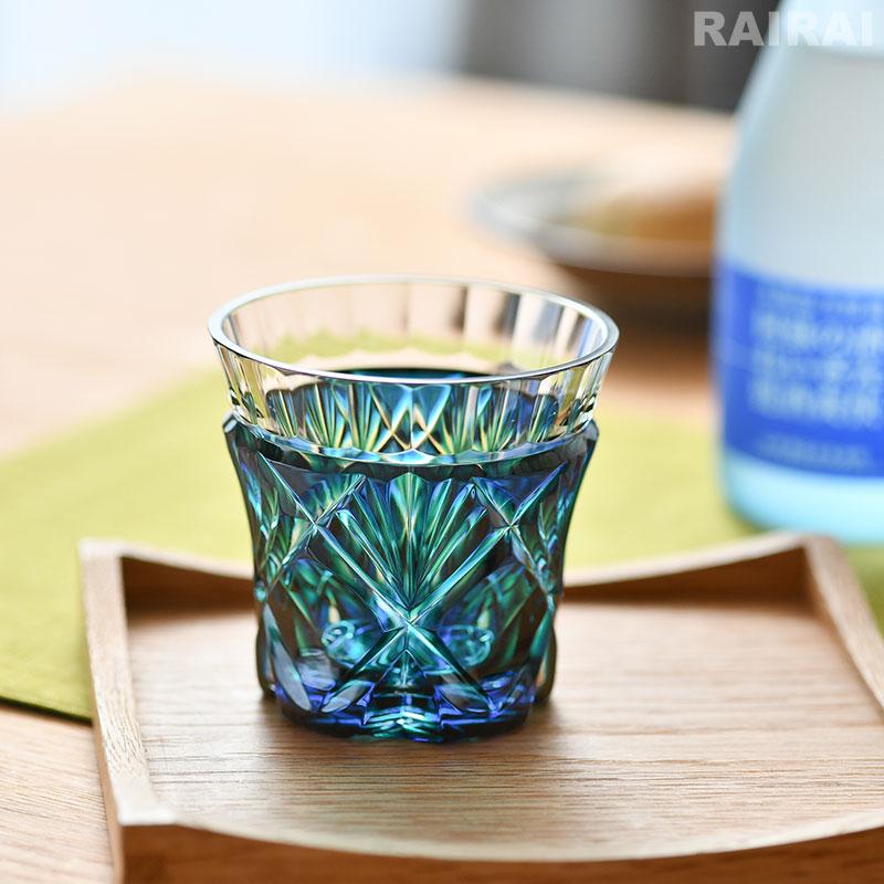 薩摩切子 二色冷酒杯 cut251 ルリ緑 二色衣 島津薩摩切子 薩摩ガラス