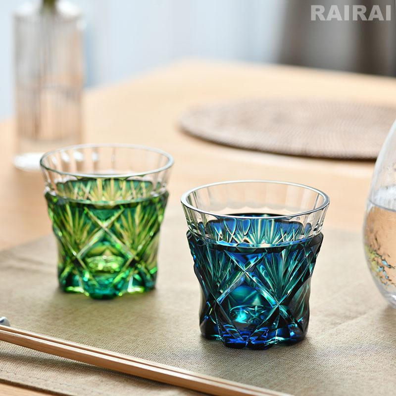 薩摩切子 二色冷酒杯 cut251 ルリ緑 二色衣 島津薩摩切子 薩摩ガラス