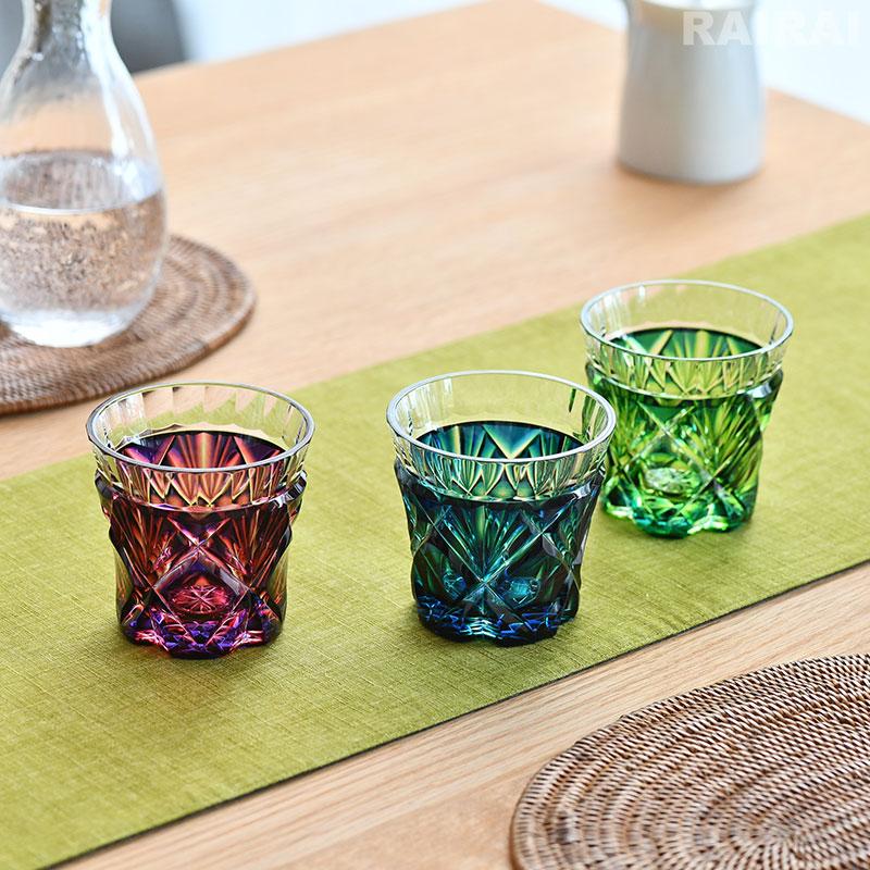 薩摩切子 二色冷酒杯 cut251 ルリ金赤 二色衣 島津薩摩切子 薩摩ガラス