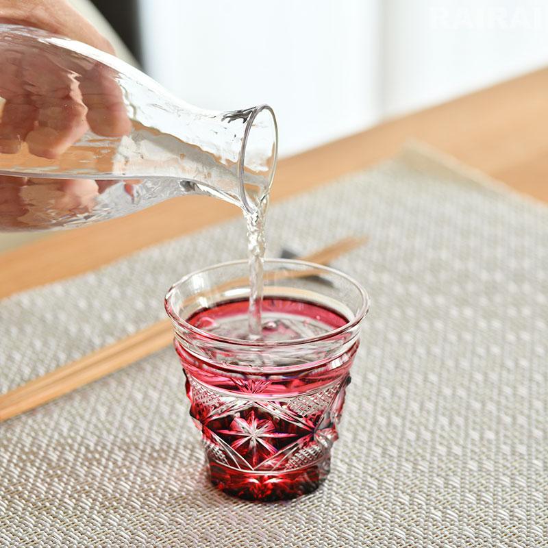 薩摩切子 二色冷酒杯 cut253 ルリ金赤 二色衣 島津薩摩切子 薩摩ガラス