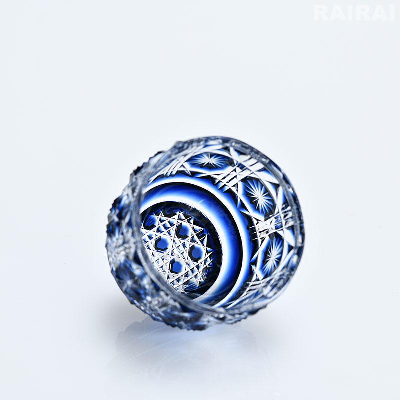 薩摩切子 猪口 大 cut18 藍 おちょこ お猪口 復元 島津薩摩切子