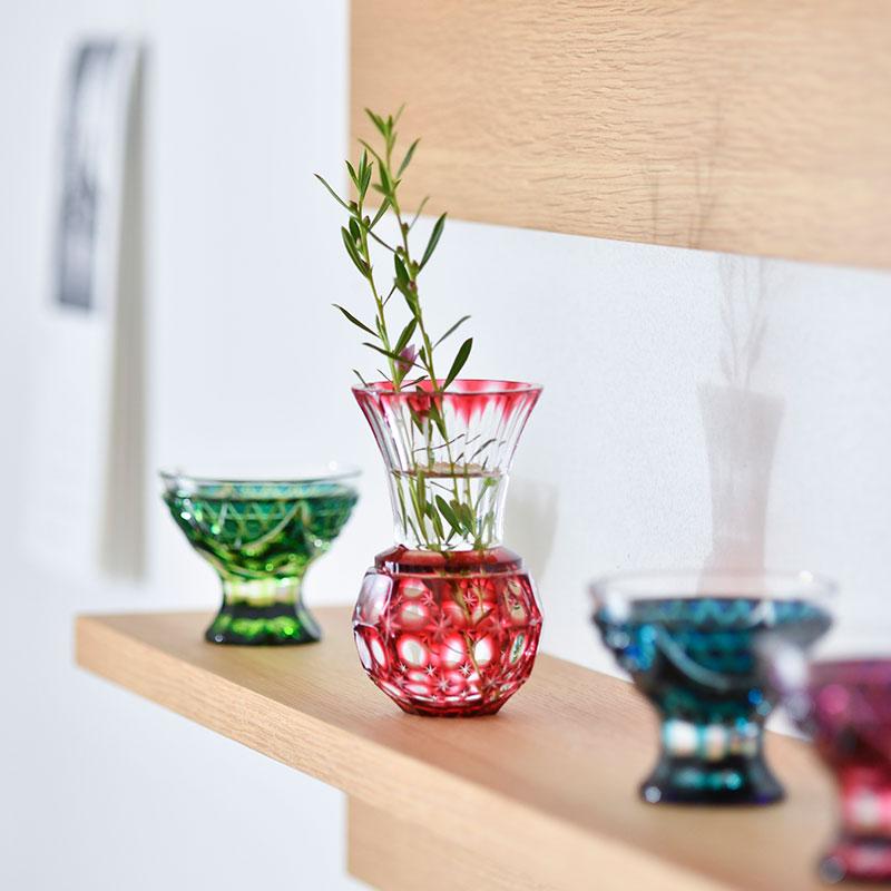 【切り子】★色被せ 黄色 切子 花瓶 花器 フラワーベース カットイエロー 切り子】☆色被せ 黄色 切子 花瓶 花器 フラワーベース カット