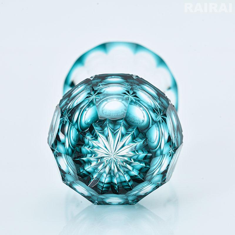 薩摩切子 花入れ 小 藍 緑 創作 島津薩摩切子 薩摩ガラス工芸 花瓶