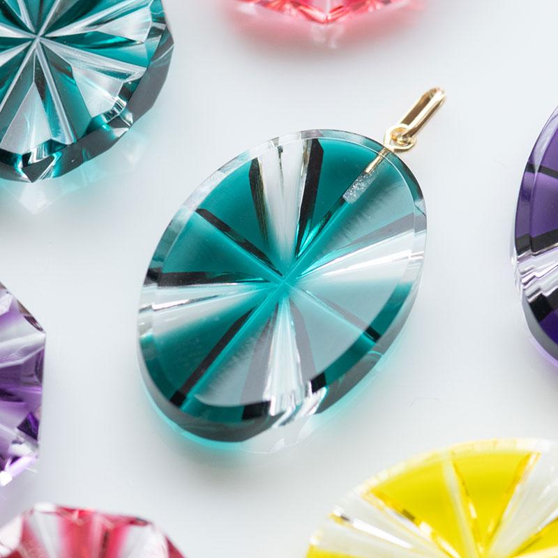 薩摩切子 ミニペンダント 楕円 緑 鹿児島 島津興業 ギフト