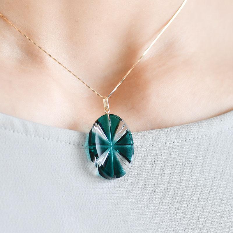 薩摩切子 ミニペンダント 楕円 緑 鹿児島 島津興業 ギフト