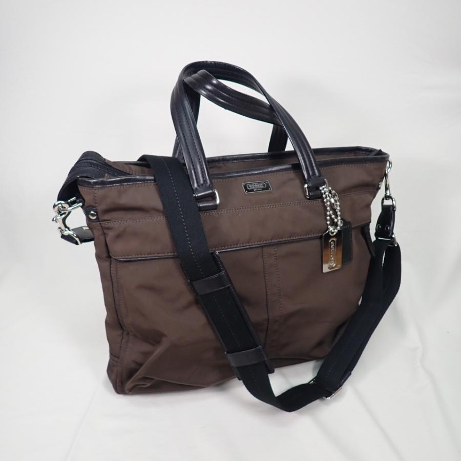 コーチcoachビジネスバッグ ダークブラウン ナイロン レザー