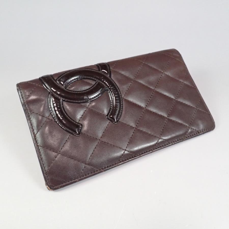 【まいん。♪】シャネルカンボンラインマトラッセ折財布ブラウン×オレンジ CAMBON CHANEL シャネル カンボンライン 長財布 ブラウン