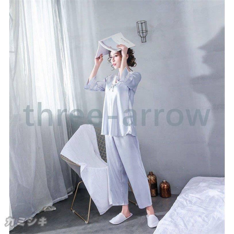 パジャマ レディース 春夏 4色 五分袖 ルームウェア 寝巻き 2点セット シルクパジャマ 薄手 レース ロングパンツ 寝間着 部屋着 体型カバー 韓国風 可愛い Ddjy0c6br9 ファッション Www Elghoniemy Com